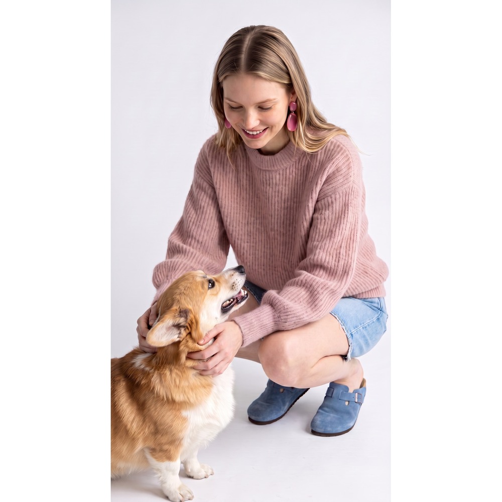 Everlane Oversized Alpaca Crewneck Sweater Muted Pink Ribbed Knit M Hygge Soft